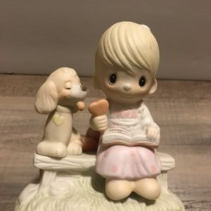1979 Precious Moments Collectible "loving is sharing" Girl and Puppy Figurine